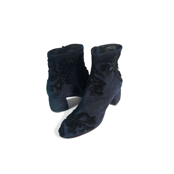 AGL Navy Blue Suede Embroidered Ankle Boot 50mm Womens Size 6.5 - Picture 1 of 8